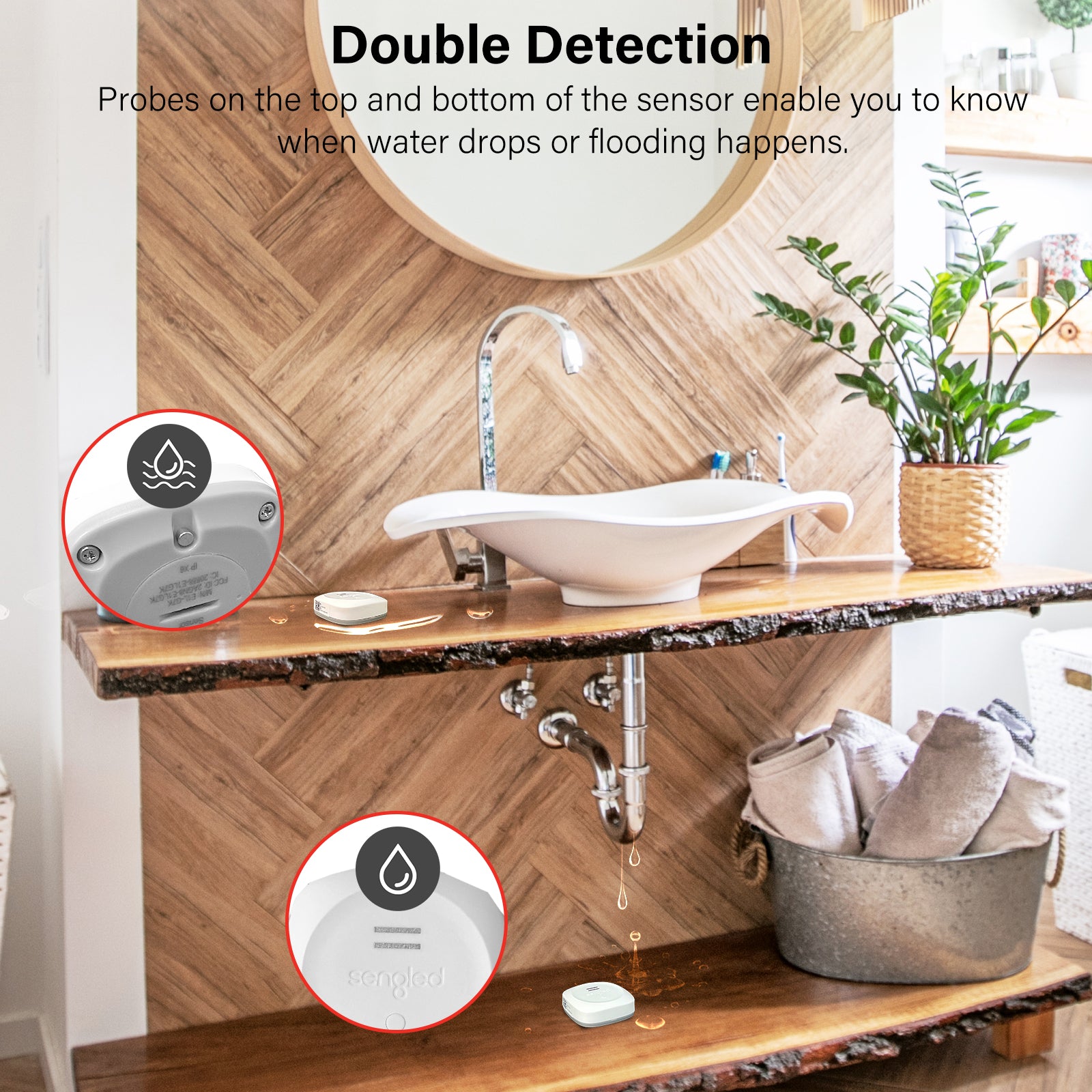 Monitor water levels and detect leaks anywhere with the Sengled Smart Water Sensor. Receive alerts via the app and control Zigbee-enabled devices. Easy installation, compatible with smart hubs, and no hub required. Stay informed and secure your home from water damage.